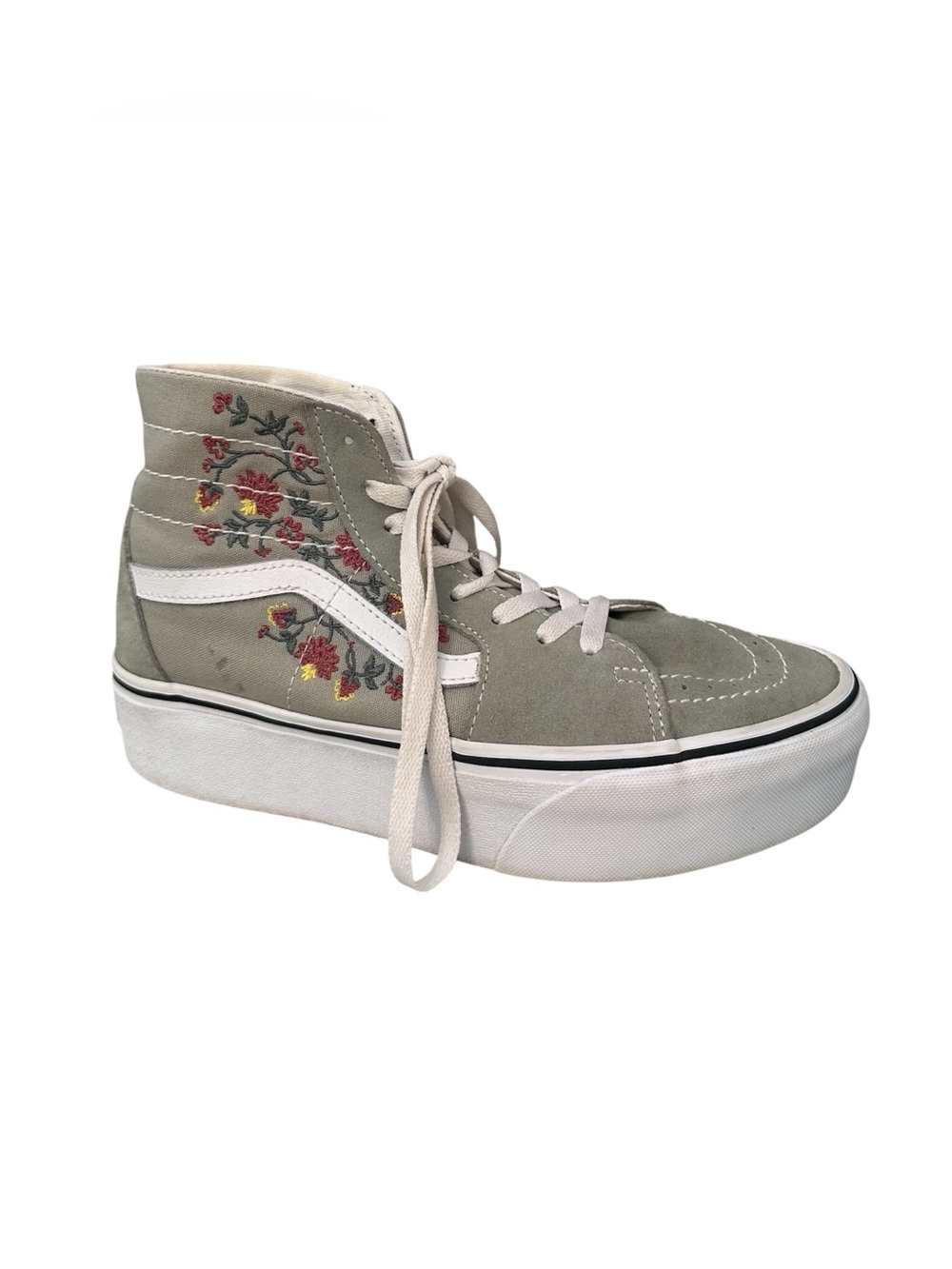 Van’s Sk8- Hi Tapered Platform Embroidered Floral Green Suede Sneakers W 9.5 US - Picture 3 of 11